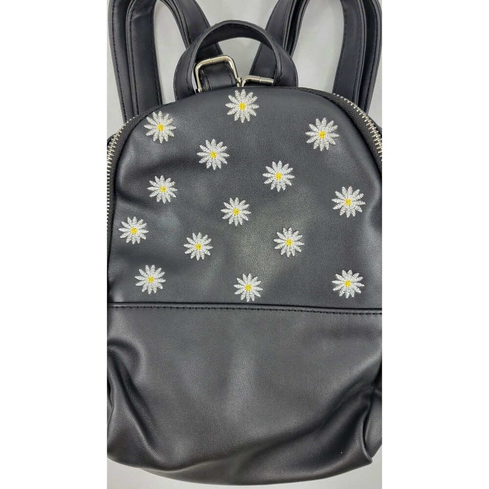 Embroidered Daisy Floral Mini Backpack Black Travel Bag